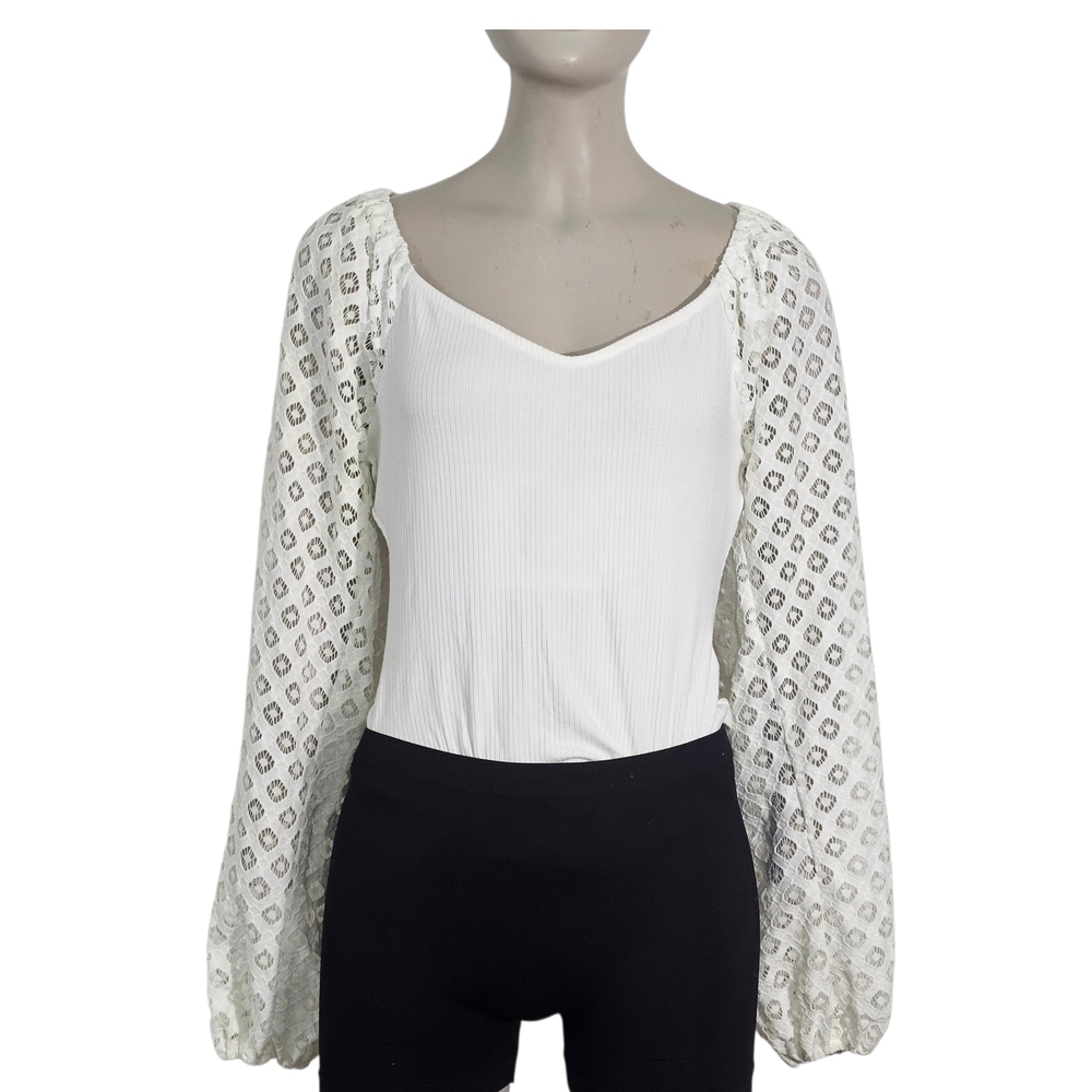 Jealous Tomato White Lace Sleeve Blouse